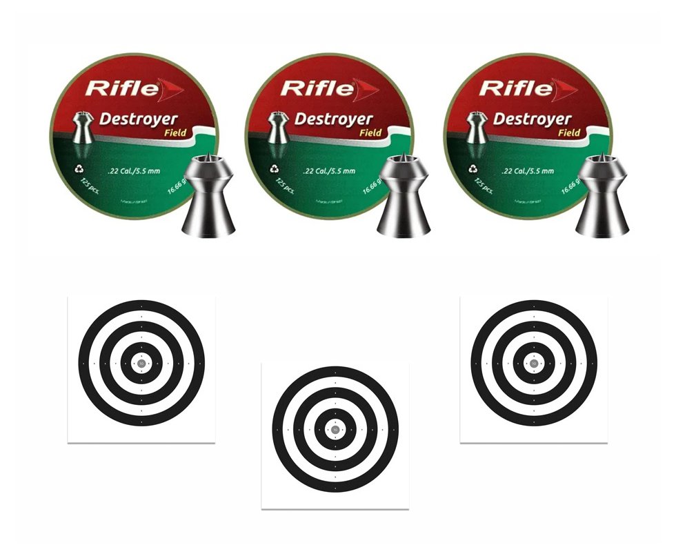Kit 3 Cx de Chumbinho Rifle Destroyer Field 5,5mm Com 125 Und + Alvos