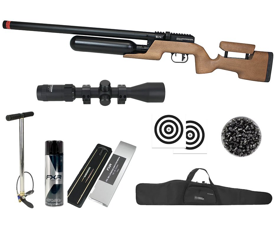 Carabina de Pressão PCP JTS Shawlawk 5.5mm - FXR + Bomba + Capa + Luneta 3-9x40 + Chumbos + Alvos + Kit de Limpeza + Desengripante / Anticorrosivo