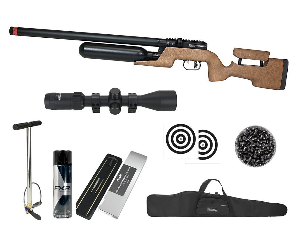 Carabina de Pressão PCP JTS Shawlawk 5.5mm - FXR + Bomba + Capa + Luneta 3-9x40 + Chumbos + Alvos + Kit de Limpeza + Desengripante / Anticorrosivo