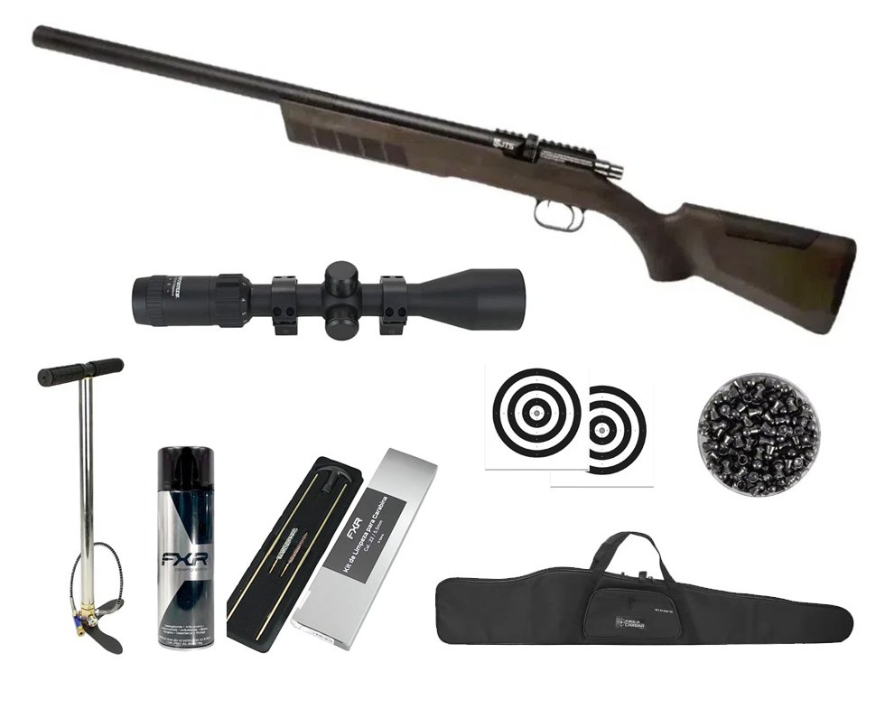 Carabina de Pressão PCP FXR Stealth Hawk 5.5mm - JTS Airguns + Bomba + Capa + Luneta 3-9x40 + Chumbos + Alvos + Kit de Limpeza + Desengripante / Anticorrosivo