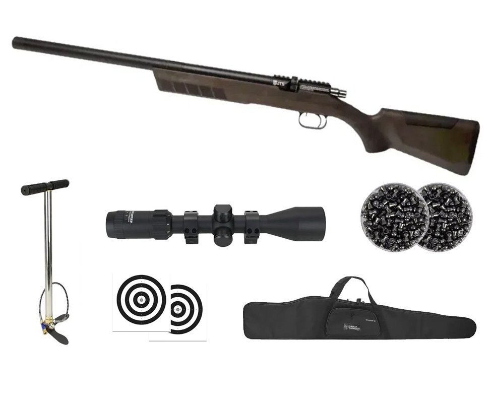 Carabina de Pressão PCP FXR Stealth Hawk 5.5mm - JTS Airguns + Bomba + Capa + Luneta 3-9x40 + Chumbos + Alvos