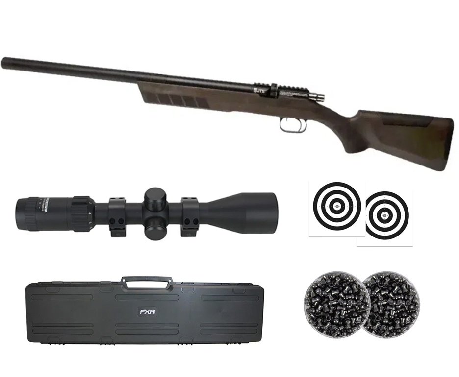 Carabina de Pressão PCP FXR Stealth Hawk 5.5mm - JTS Airguns + Case FXR + Luneta 3-9x40 + Chumbos + Alvos