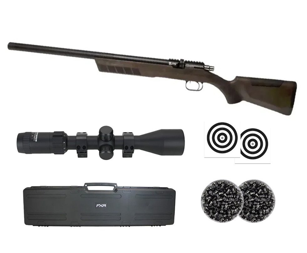 Carabina de Pressão PCP FXR Stealth Hawk 5.5mm - JTS Airguns + Case FXR + Luneta 3-9x40 + Chumbos + Alvos