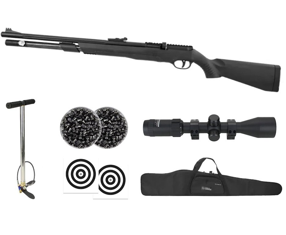 Carabina PCP JTS AirStryke Black 5.5mm - FXR + Bomba + Capa + Luneta 3-9x40 + Chumbos + Alvos