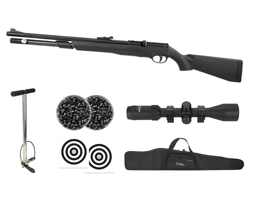 Carabina PCP JTS AirStryke Black 5.5mm - FXR + Bomba + Capa + Luneta 3-9x40 + Chumbos + Alvos