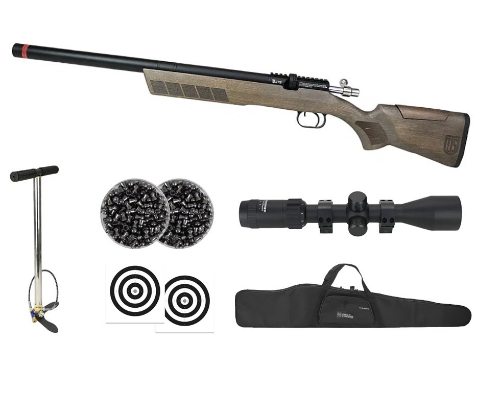 Carabina de Pressão PCP JTS Stealth Hawk 6.35mm + Bomba + Capa + Luneta 3-9x40 + Chumbos + Alvos