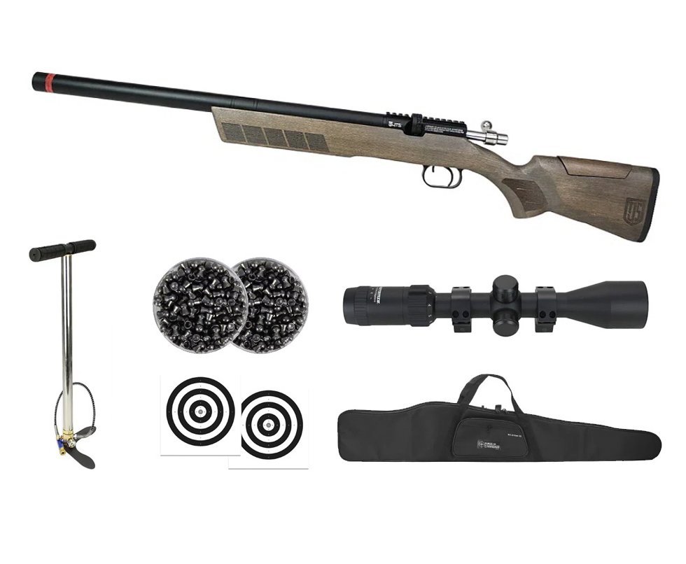 Carabina de Pressão PCP JTS Stealth Hawk 6.35mm + Bomba + Capa + Luneta 3-9x40 + Chumbos + Alvos