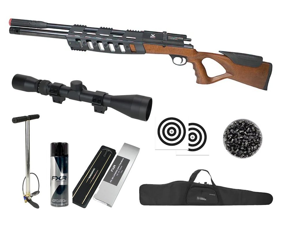 Carabina de Pressão PCP CBC Sentry Xisico 6.35mm + Bomba + Capa + Luneta 3-9x40 + Chumbos + Alvos + Kit de Limpeza + Desengripante / Anticorrosivo
