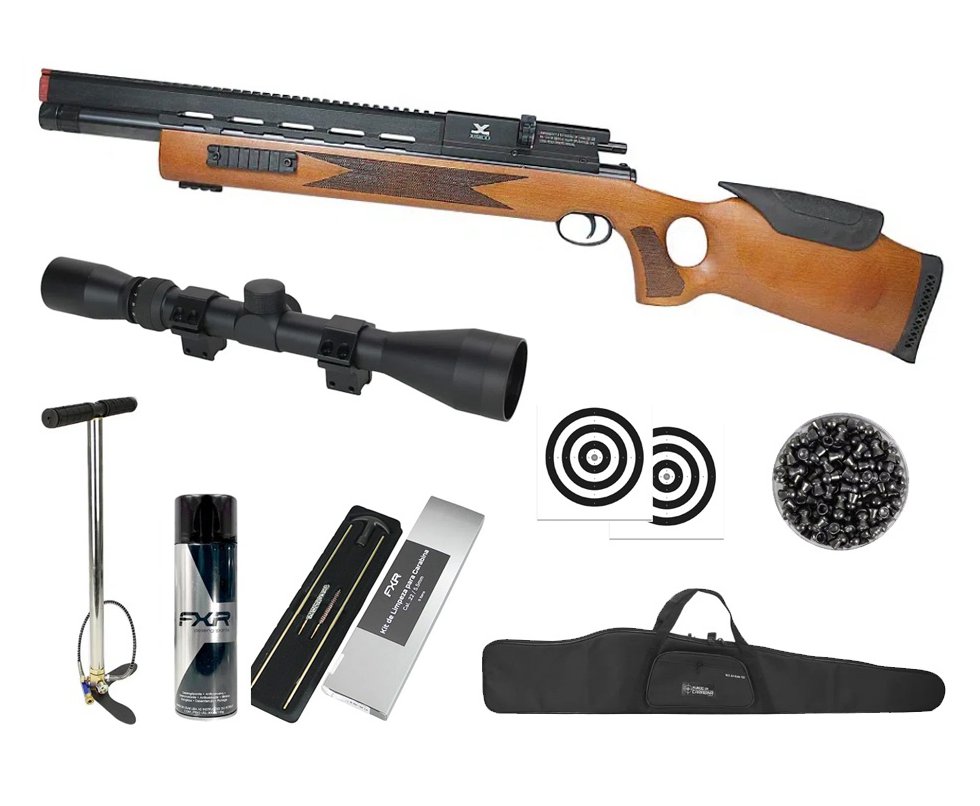 Carabina de Pressão PCP Guardian 5.5mm Xisico - FXR Arms + Bomba + Capa + Luneta 3-9x40 + Chumbos + Alvos + Kit de Limpeza + Desengripante / Anticorrosivo