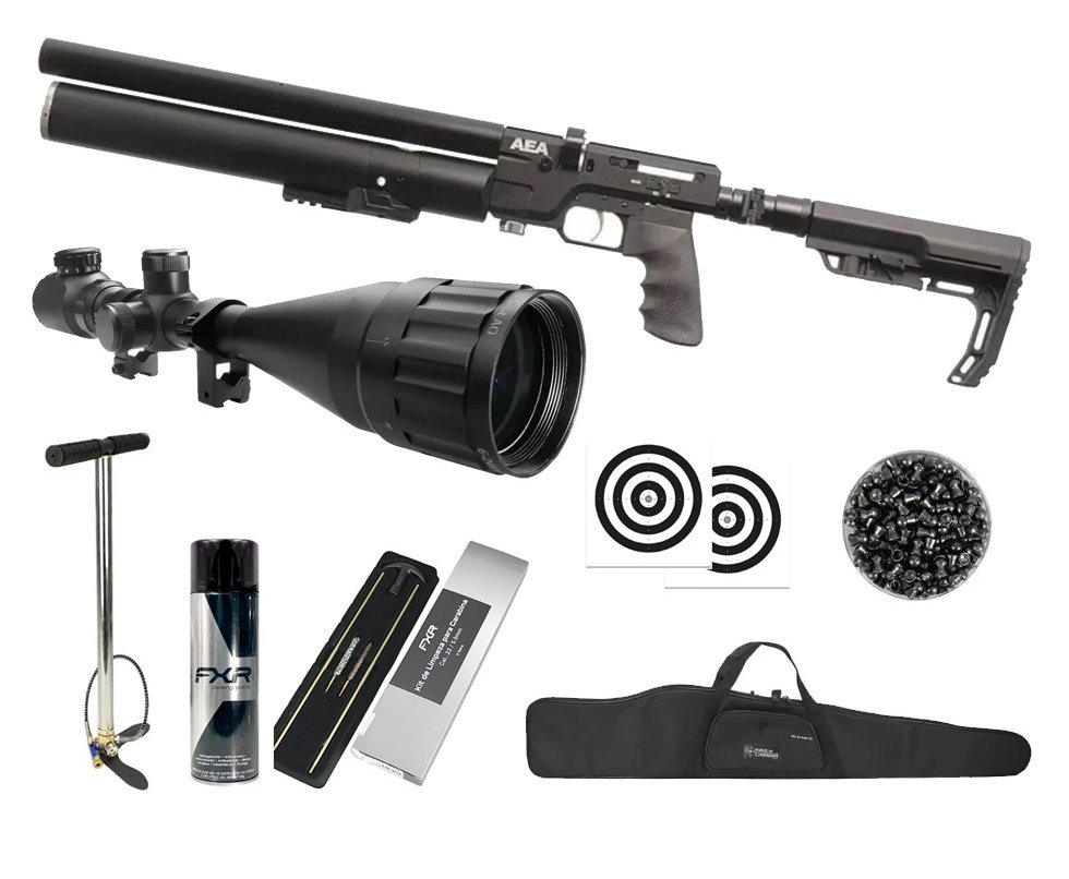 Carabina de Pressão PCP SF Sniper Semi Auto 5,5mm - AEA Airguns + Bomba + Capa + Luneta 6-24x50 + Chumbos + Alvos + Kit de Limpeza + Desengripante / Anticorrosivo