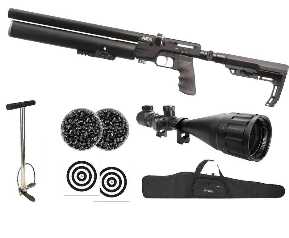 Carabina de Pressão PCP SF Sniper Semi Auto 5,5mm - AEA Airguns + Bomba + Capa + Luneta 6-24x50 + Chumbos + Alvos