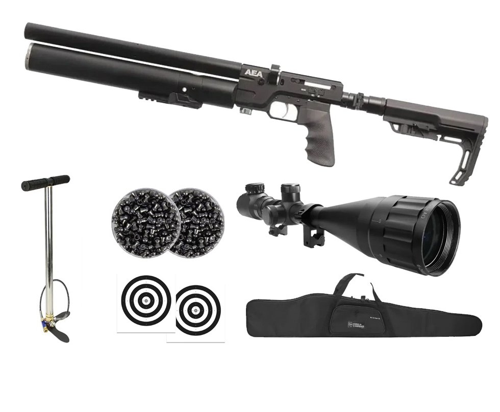 Carabina de Pressão PCP SF Sniper Semi Auto 5,5mm - AEA Airguns + Bomba + Capa + Luneta 6-24x50 + Chumbos + Alvos