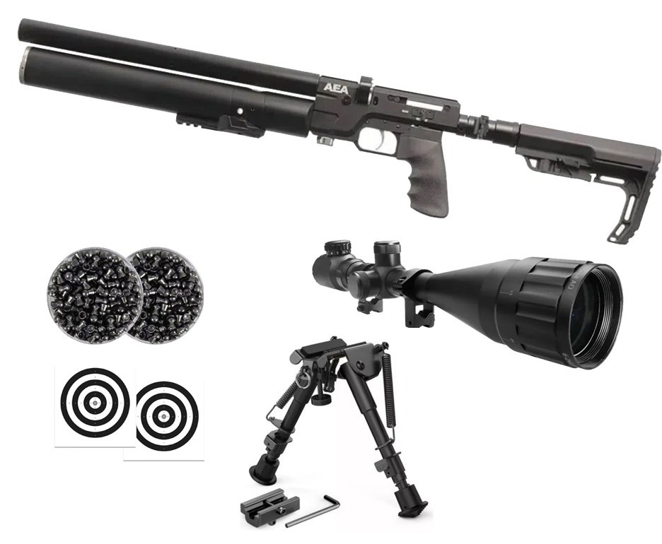 Carabina de Pressão PCP SF Sniper Semi Auto 5,5mm - AEA Airguns + Luneta 6-24x50 + Chumbos + Alvos + Bipé Tático