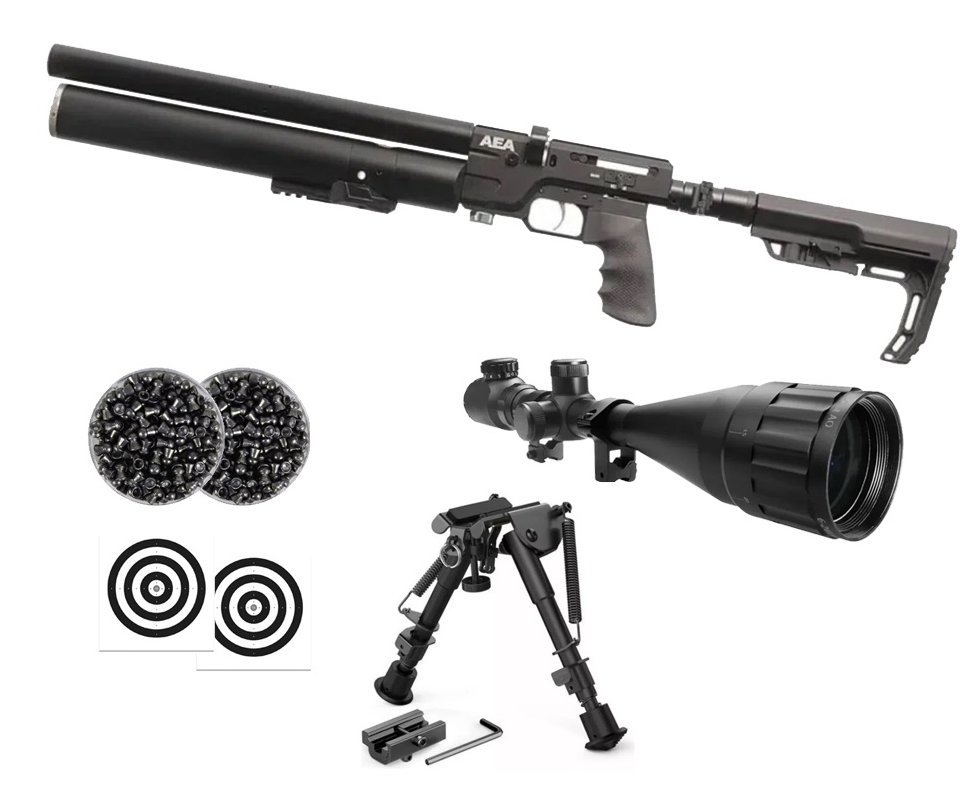 Carabina de Pressão PCP SF Sniper Semi Auto 5,5mm - AEA Airguns + Luneta 6-24x50 + Chumbos + Alvos + Bipé Tático