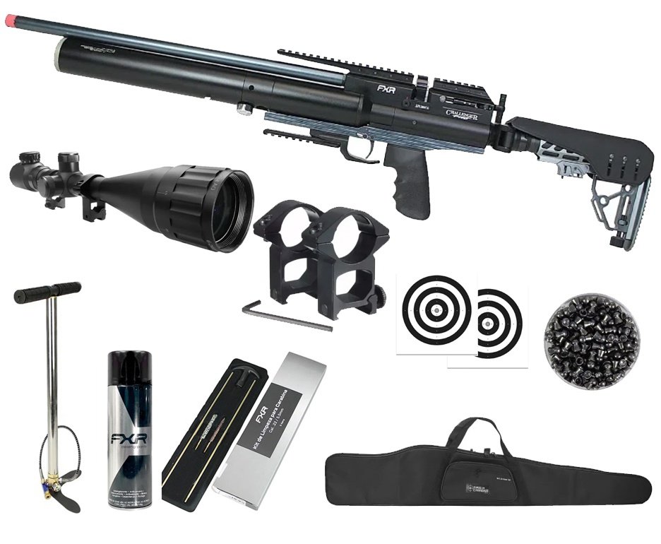 Carabina de Pressão PCP Challenger Pro 5,5mm - AEA Airguns + Bomba + Capa + Luneta 6-24x50 + Chumbos + Alvos + Kit de Limpeza + Desengripante / Anticorrosivo