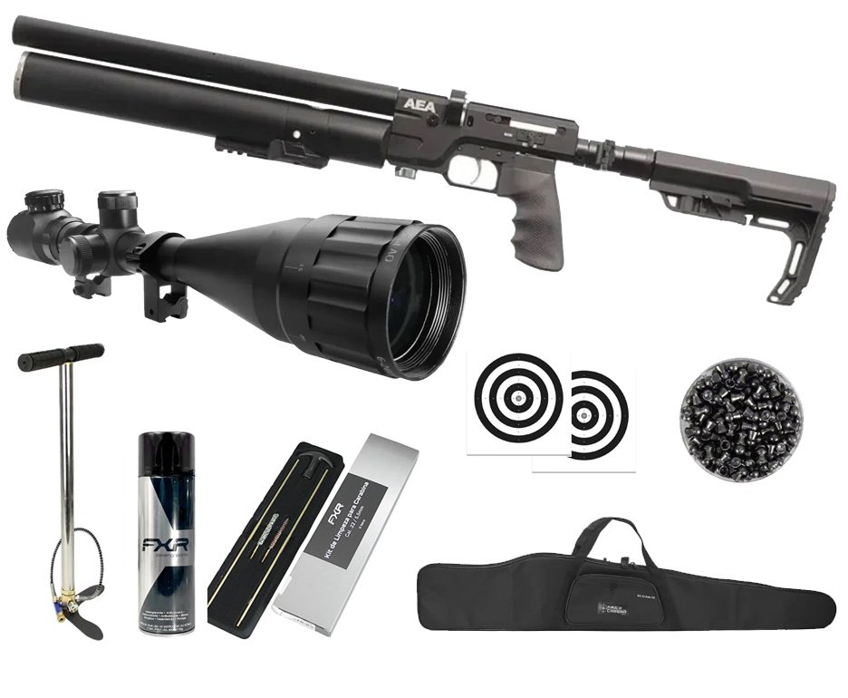 Carabina de Pressão PCP SF Sniper Semi Auto 6,35mm - AEA Airguns + Bomba + Capa + Luneta 6-24x50 + Chumbos + Alvos + Kit de Limpeza + Desengripante / Anticorrosivo