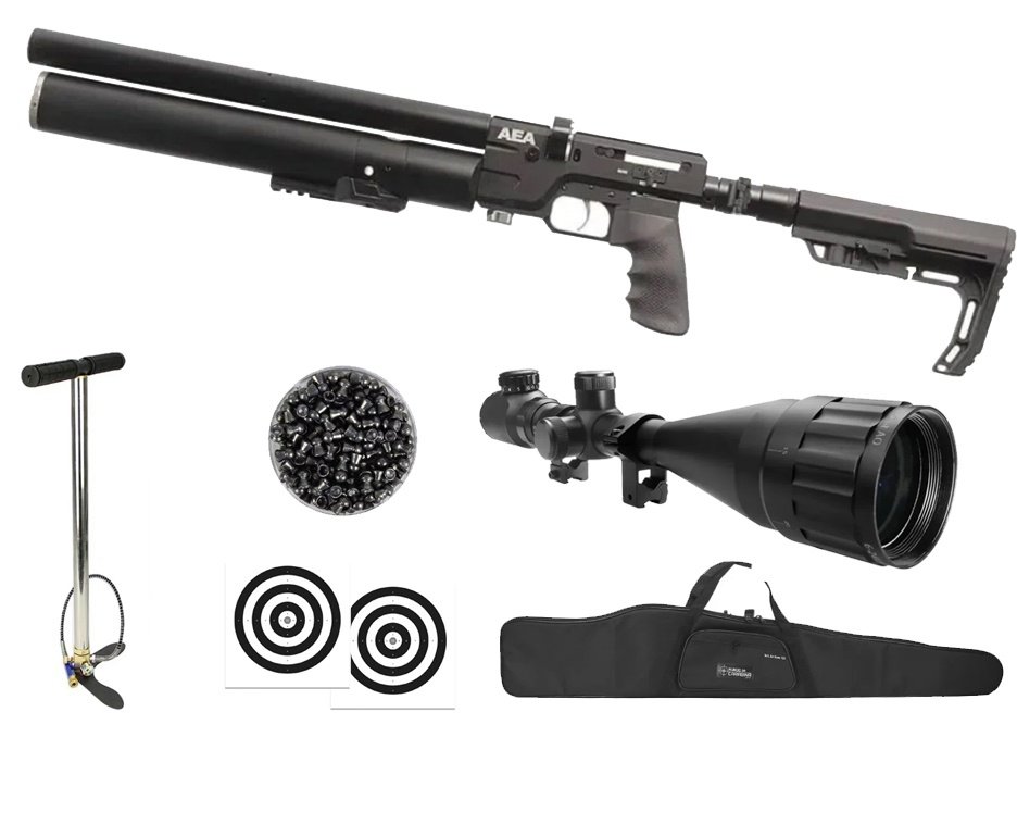 Carabina de Pressão PCP SF Sniper Semi Auto 6,35mm - AEA Airguns + Bomba + Capa + Luneta 6-24x50 + Chumbos + Alvos