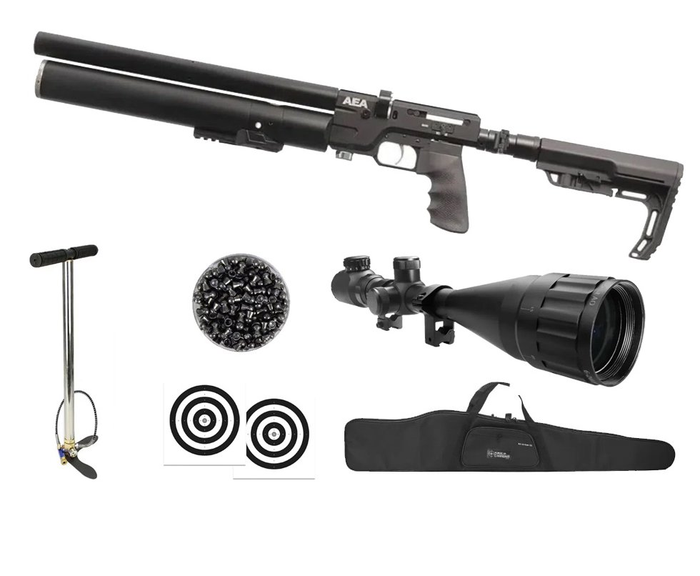 Carabina de Pressão PCP SF Sniper Semi Auto 6,35mm - AEA Airguns + Bomba + Capa + Luneta 6-24x50 + Chumbos + Alvos
