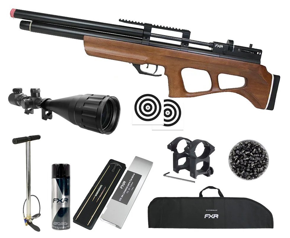 Carabina de Pressão PCP AEA Challenger Bullpup 7,62mm (.30) - FXR + Bomba + Capa + Luneta 6-24x50 + Chumbos + Alvos + Kit de Limpeza + Desengripante / Anticorrosivo
