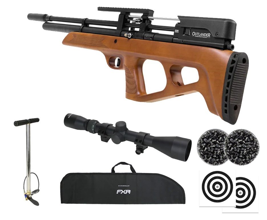 Carabina de Pressão PCP Rossi Outlander Bullpup VR Madeira 5,5mm .22 - Rossi + Bomba + Capa + Luneta 3-9x40 + Chumbos + Alvos