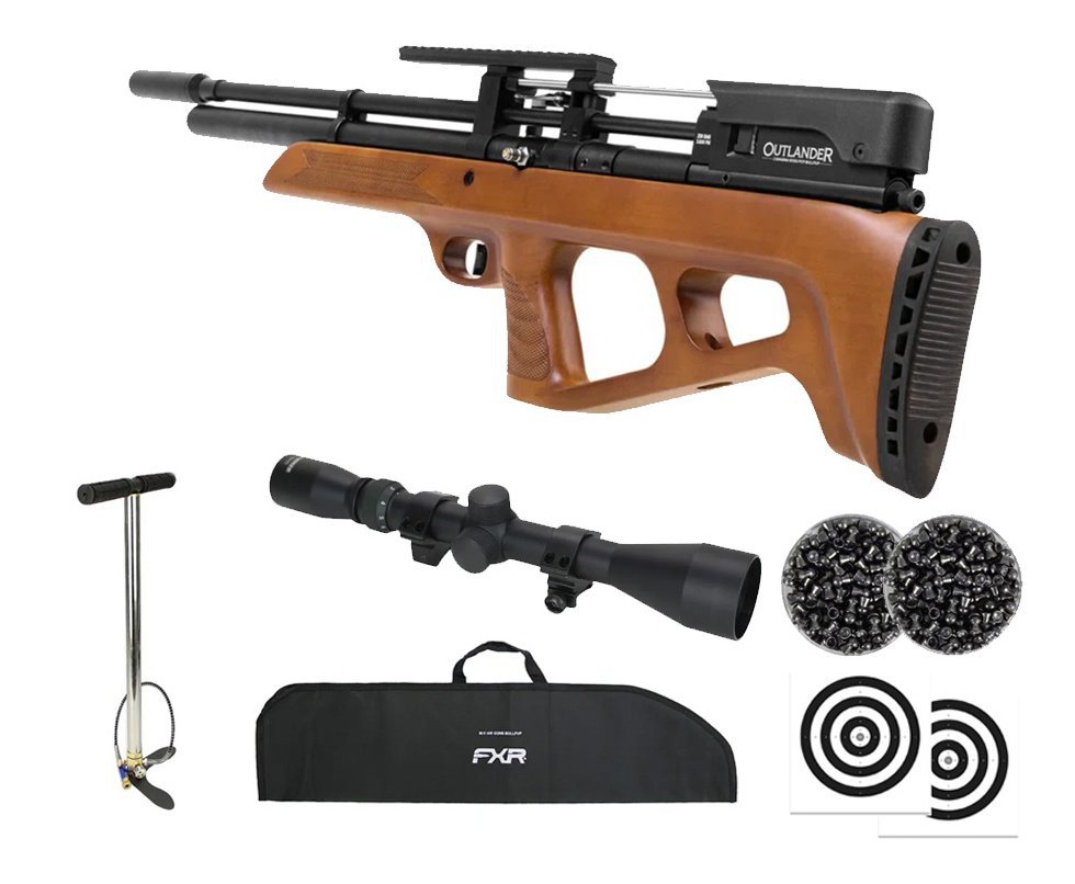 Carabina de Pressão PCP Rossi Outlander Bullpup VR Madeira 5,5mm .22 - Rossi + Bomba + Capa + Luneta 3-9x40 + Chumbos + Alvos