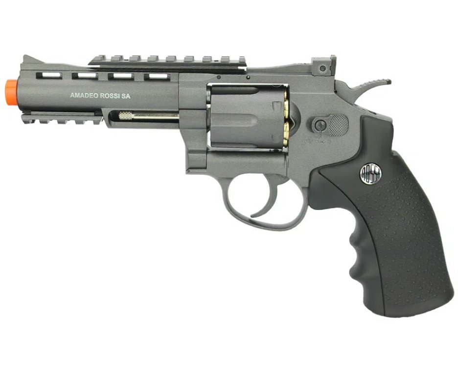 Revolver 38 Airsoft Gas Co2 6 Tiros 4" Oxidado Rossi Full Metal M701 6.0mm - Wingun + Case FXR + Co2 + BBS + Alvos