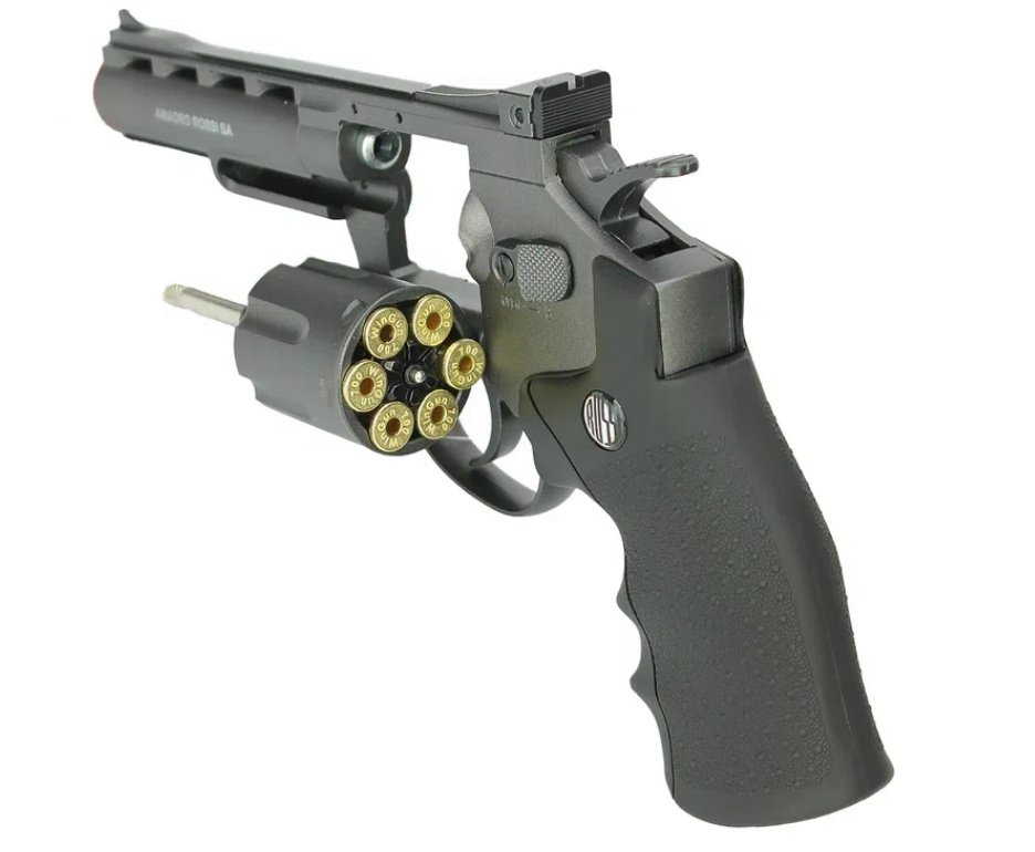 Revolver 38 Airsoft Gas Co2 6 Tiros 4" Oxidado Rossi Full Metal M701 6.0mm - Wingun + Case FXR + Co2 + BBS + Alvos