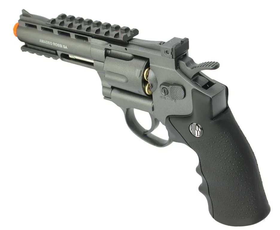 Revolver 38 Airsoft Gas Co2 6 Tiros 4" Oxidado Rossi Full Metal M701 6.0mm - Wingun + Case FXR + Co2 + BBS + Alvos