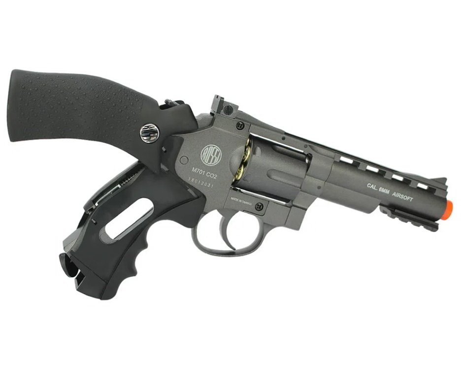 Revolver 38 Airsoft Gas Co2 6 Tiros 4" Oxidado Rossi Full Metal M701 6.0mm - Wingun + Case FXR + Co2 + BBS + Alvos
