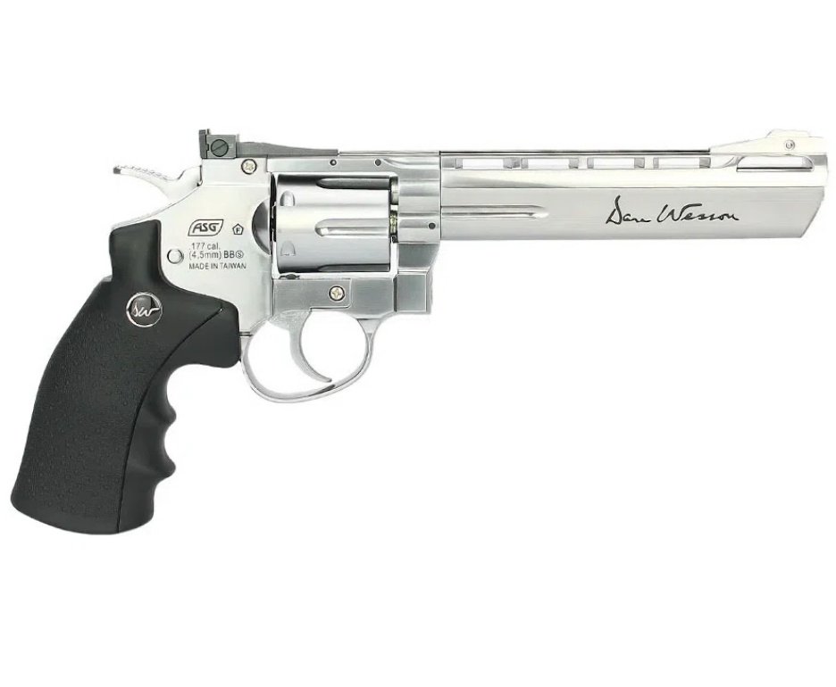 Revólver De Pressão Co2 Dan Wesson 6" Full Metal Inox 6 Tiros 4,5mm Asg + Case FXR + Co2 + BBS + Alvos