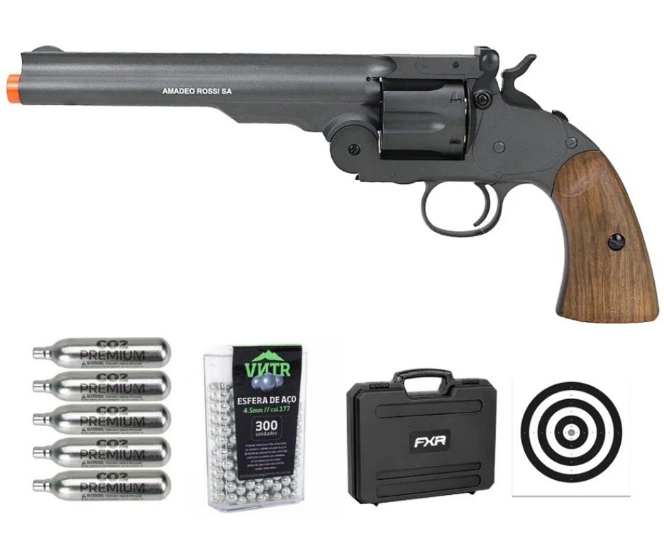 Revólver de Pressão CO2 Colt .45 Cowboy 7" Full Metal 4,5mm - Rossi + Case FXR + Co2 + BBS + Alvos