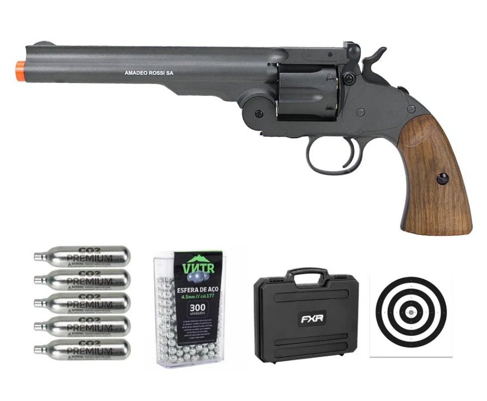 Revólver de Pressão CO2 Colt .45 Cowboy 7" Full Metal 4,5mm - Rossi + Case FXR + Co2 + BBS + Alvos