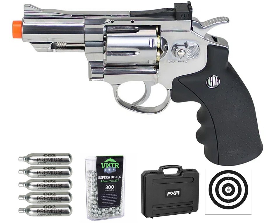 Revólver de Pressão CO2 Colt .45 Cowboy 7" Full Metal 4,5mm - Rossi + Case FXR + Co2 + BBS + Alvos