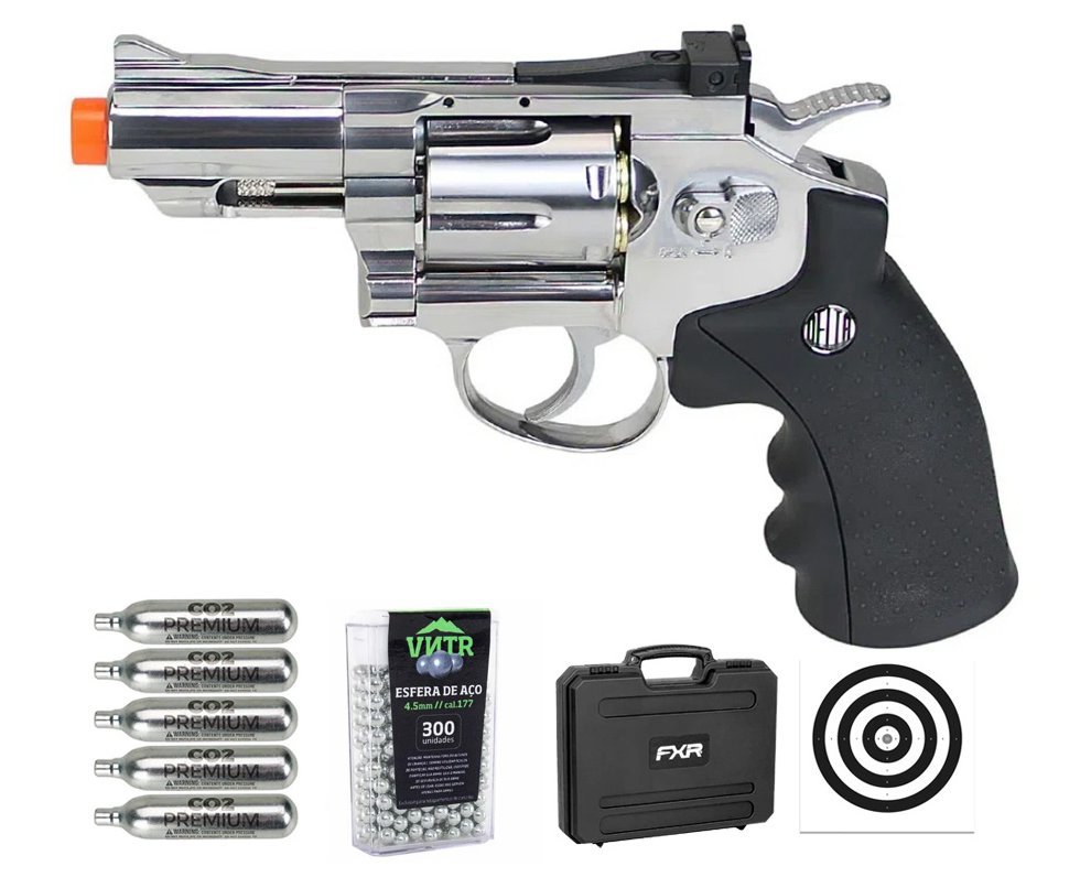 Revólver de Pressão CO2 Colt .45 Cowboy 7" Full Metal 4,5mm - Rossi + Case FXR + Co2 + BBS + Alvos