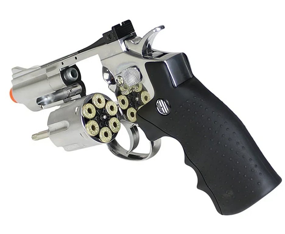 Revólver De Pressão Co2 Full Metal Rossi Niquelado 708s 2,5" 4,5mm + Case FXR + Co2 + BBS + Alvos