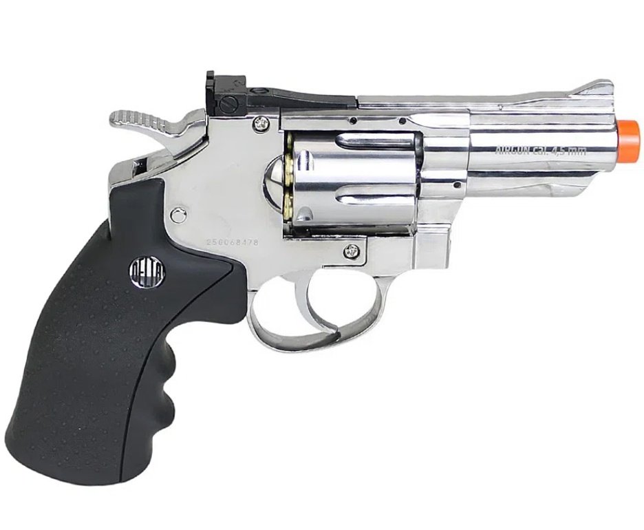 Revólver De Pressão Co2 Full Metal Rossi Niquelado 708s 2,5" 4,5mm + Case FXR + Co2 + BBS + Alvos