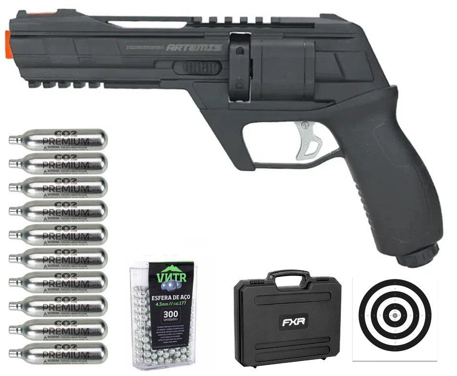 Revólver de Pressão HDR CO2 CP300 Defender .50 - Artemis + Case FXR + Co2 + BBS + Alvos