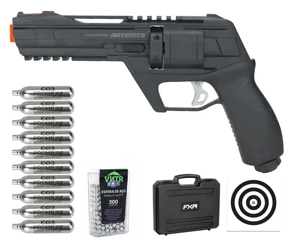 Revólver de Pressão HDR CO2 CP300 Defender .50 - Artemis + Case FXR + Co2 + BBS + Alvos