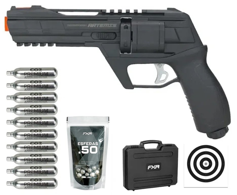 Revólver de Pressão HDR CO2 CP300 Defender .50 - Artemis + Case FXR + Co2 + BBS + Alvos