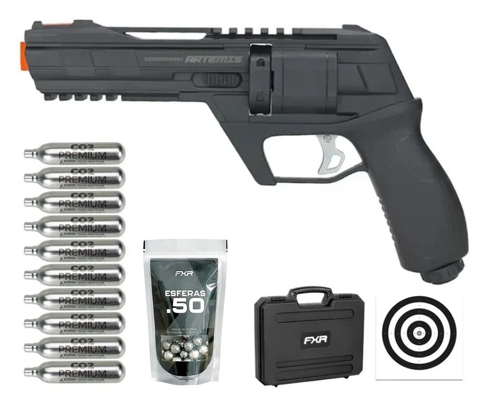 Revólver de Pressão HDR CO2 CP300 Defender .50 - Artemis + Case FXR + Co2 + BBS + Alvos