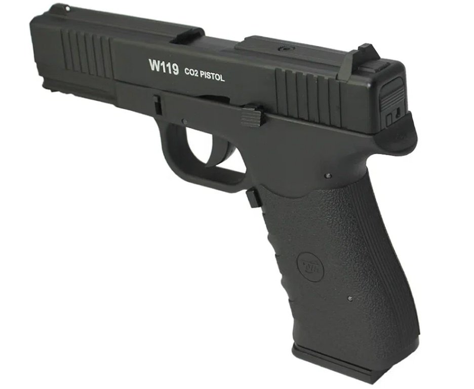 Pistola De Pressão Gas Co2 Wg Glock W119 Slide Metal Blowback 4,5mm + Case FXR + Co2 + BBS + Alvos