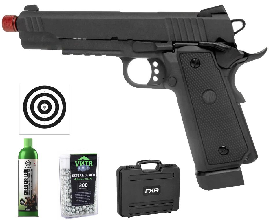 Pistola de Airsoft Gás GBB 1911 Hi-Capa Black OPS Full Metal 6mm - Rossi + Case FXR + GBB + BBS + Alvos