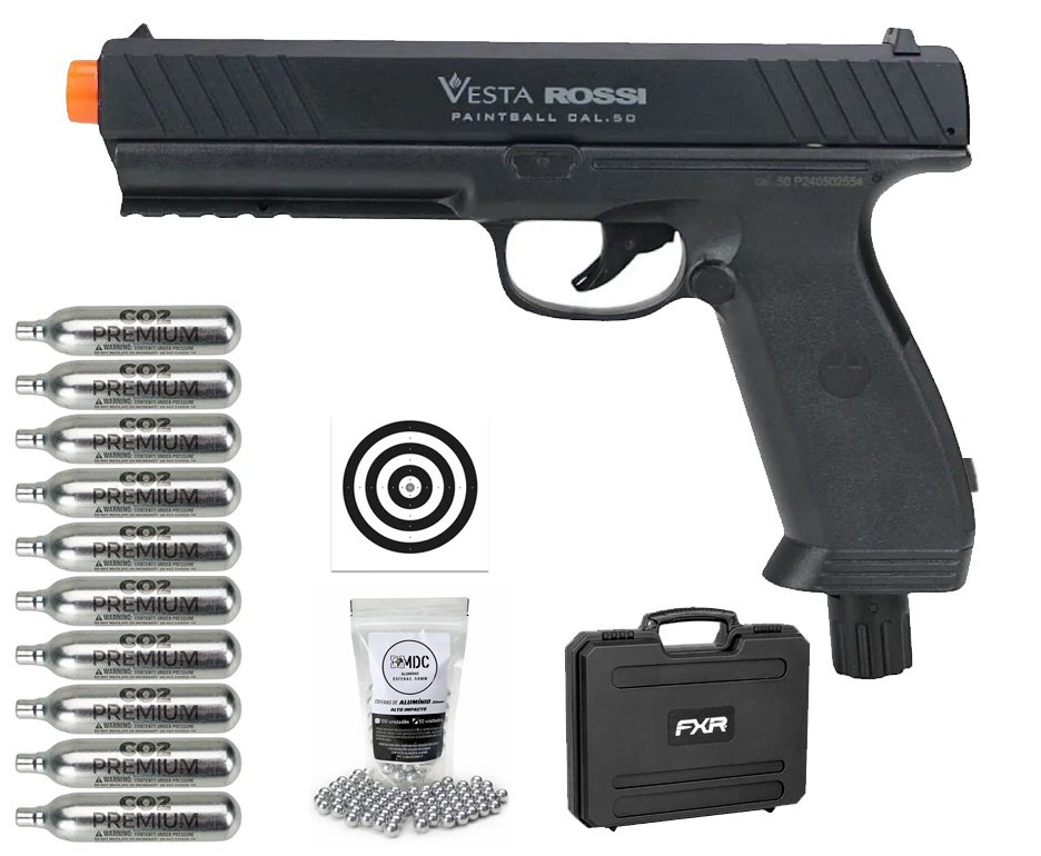 Pistola CO2 Rossi Vesta .50 Home Defense PDW50 RAM LTL 16 Joules + Case FXR + Co2 + BBS + Alvos