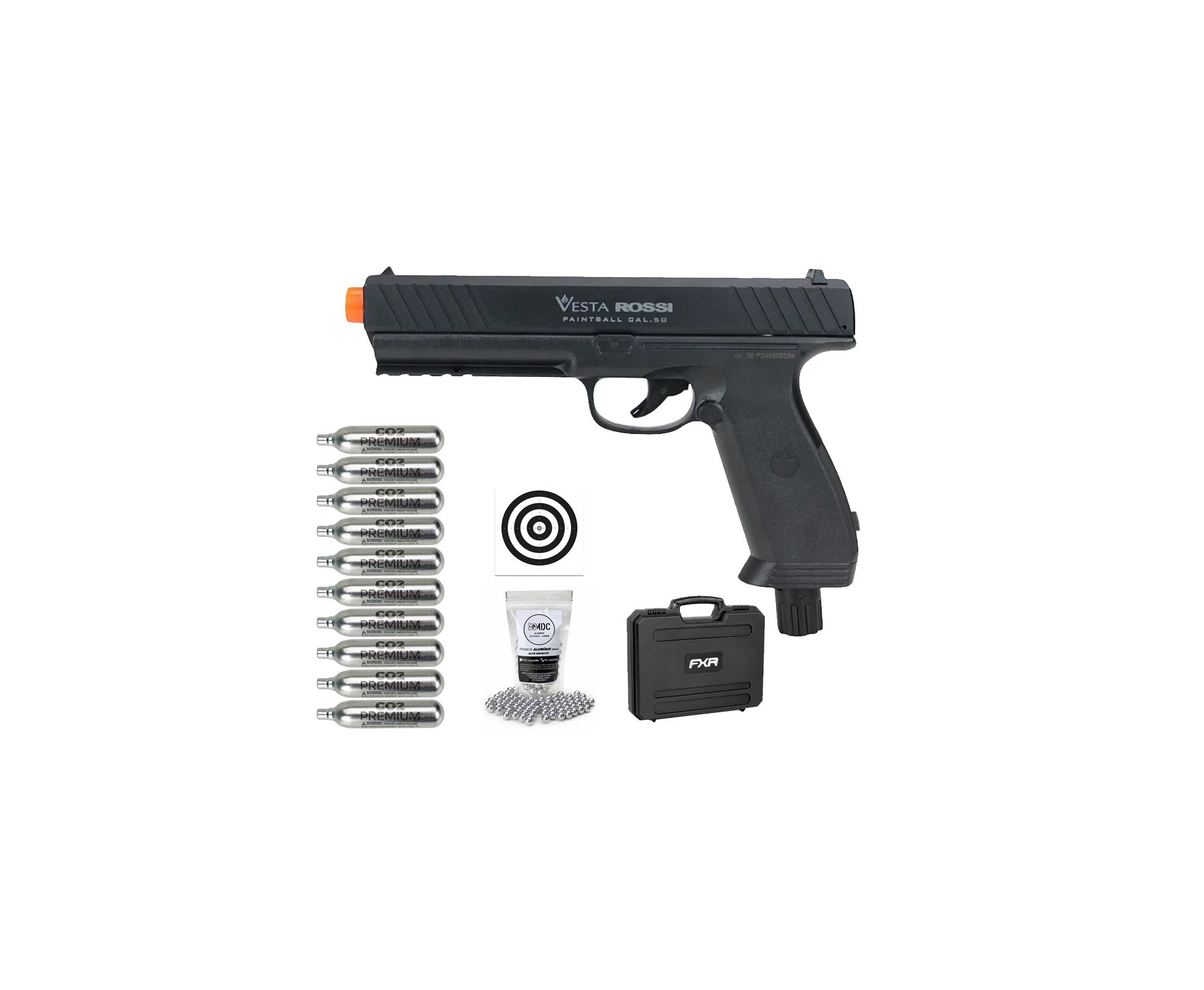 Pistola CO2 Rossi Vesta .50 Home Defense PDW50 RAM LTL 16 Joules + Case FXR + Co2 + BBS + Alvos