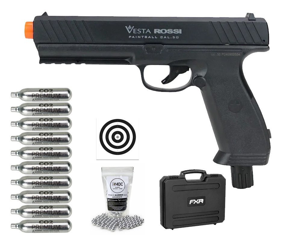 Pistola CO2 Rossi Vesta .50 Home Defense PDW50 RAM LTL 16 Joules + Case FXR + Co2 + BBS + Alvos