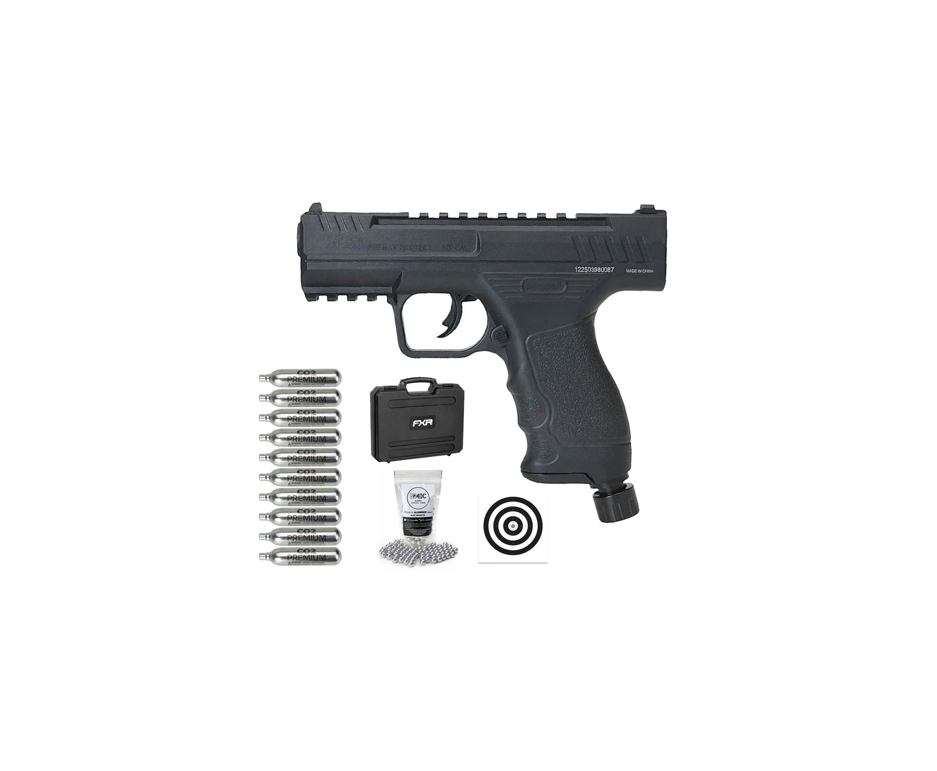 Pistola de Pressão CO2 Beeman BP50 .50 HDP LTL- Rossi + Case FXR + Co2 + BBS + Alvos