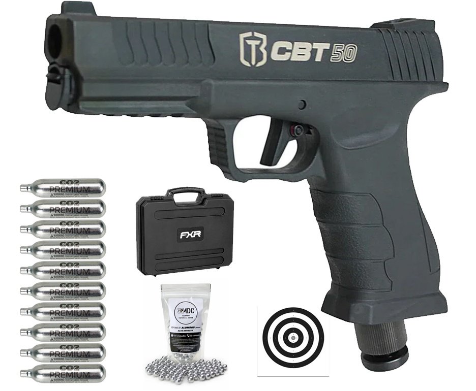 Pistola Home Defense CO2 CBT-50 Cal .50 HDP LDL - Combat + Case FXR + Co2 + BBS + Alvos