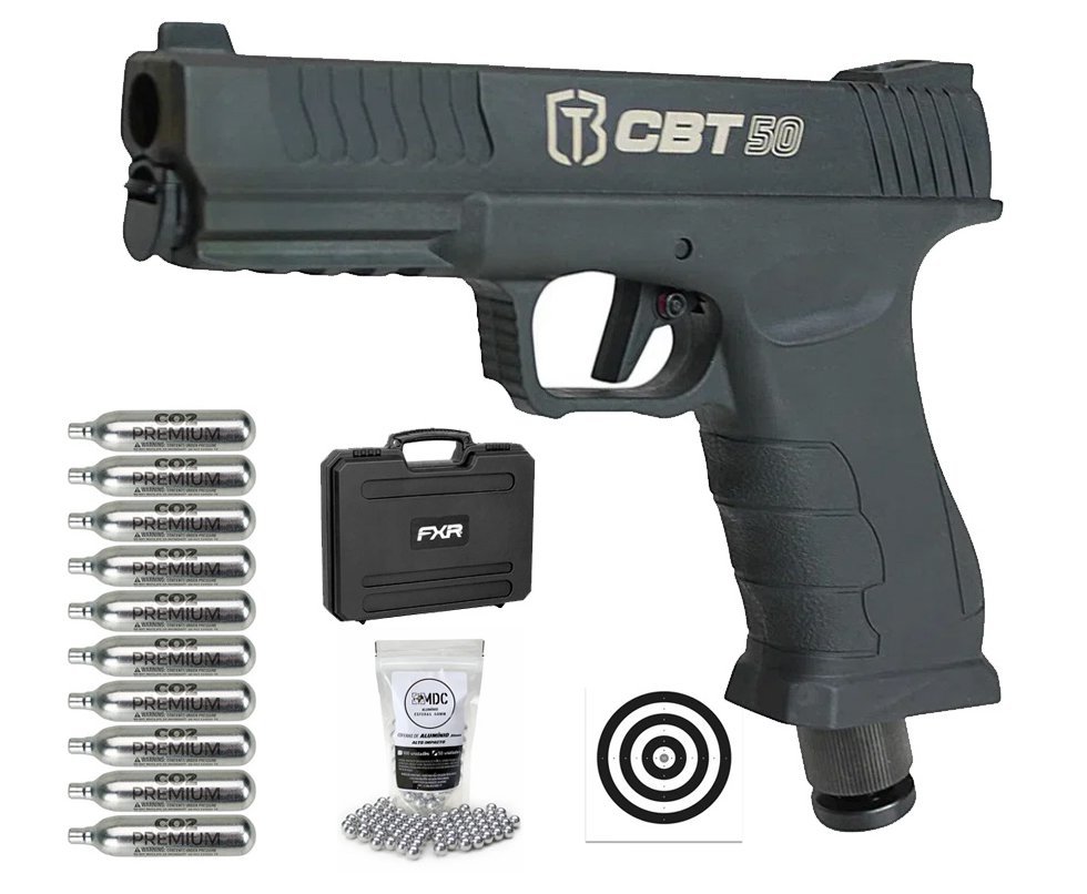 Pistola Home Defense CO2 CBT-50 Cal .50 HDP LDL - Combat + Case FXR + Co2 + BBS + Alvos
