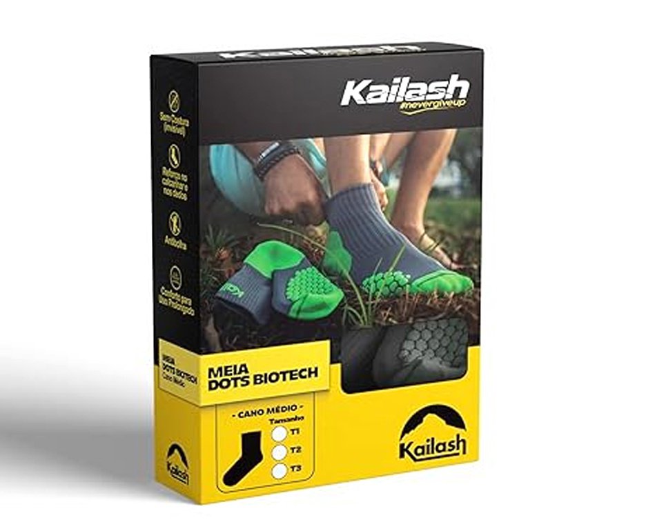Meia Kailash Cano Médio Dots Biotech Unis. Chumbo/ Cinza T1 (34-37)