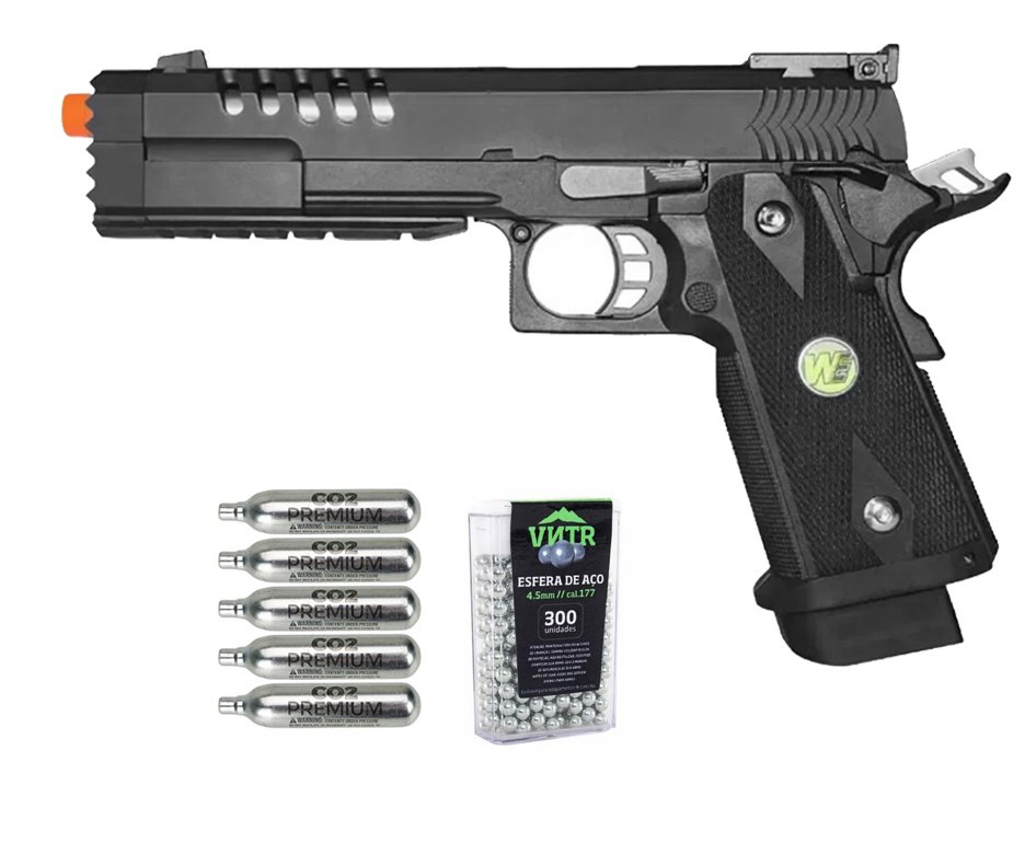 Pistola de Pressão Airgun CO2 1911 Hi-Capa-5.2-K  WE 45-H012 Blowback 4.5mm  - WE/FXR + Co2 + BBS